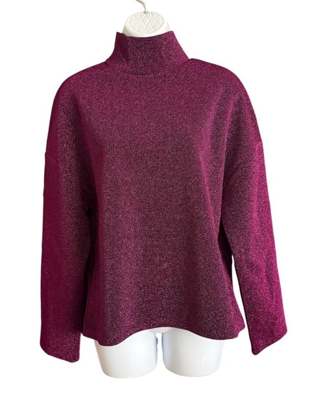 Zara Metallic Plum Mock Neck Top Women’s Size M